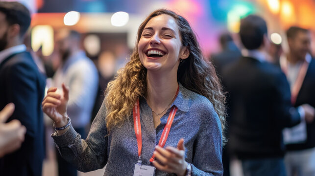 A gathering of business executives networking at a professional industry event, fostering connections at a trade show.
