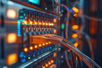 Internet cables and wires in a server room