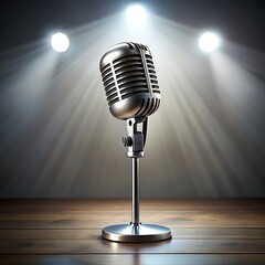 Antique microphone on chrome surface Broadcasting stage performance generative AI