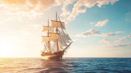 Obraz premium Setting sail, sailing, future vision, dream, new starting point, ready to sail, vast ocean, starting point, dream realization, starting line, inspiration, create unlimited, new chapter, vast sky, turb