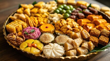 Obraz premium Festive platter of Bengali sweets, arranged with cultural significance and celebration in mind.