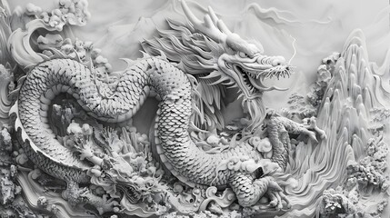 White Marble Dragon Sculpture.