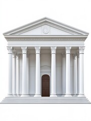 Fototapeta premium A white classical building with columns and a wooden door. The building is isolated on a white background.