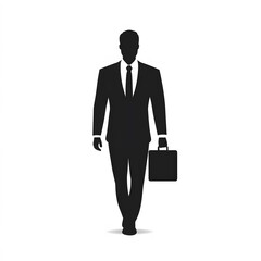 Silhouette of a businessman walking with a briefcase.  Isolated on a white background.