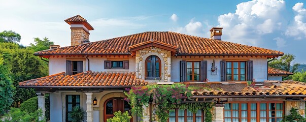 Mediterranean mansion with terracotta roofing.