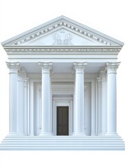 A classic white neoclassical building with a pediment and columns.  The entrance is a dark wooden door.