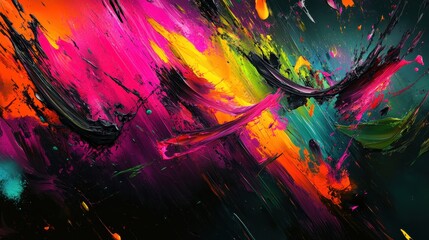 Fototapeta premium Abstract Colorful Paint Swirls on Dark Background, Artistic Expression, Modern Art, Graphic Design, Digital Art, Texture