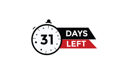 31 days left Countdown number banner templates. time icon. Vector Illustration 
