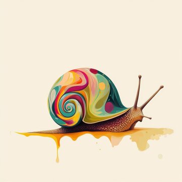 Playful snail illustration with exaggerated features and whimsical colors, placed on a simple background for a fun and lighthearted design.