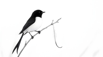 Minimalist of a Japanese Enaga Bird Perched on a Thin Branch