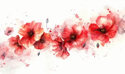 A painting of a bouquet of red flowers with a white background