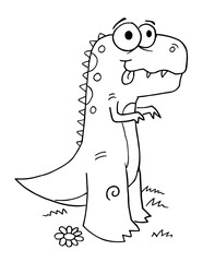 Cute Silly Dinosaur Vector Illustration Coloring Page Art