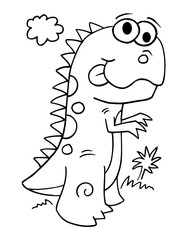 Cute Silly Dinosaur Vector Illustration Coloring Page Art