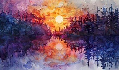 Naklejka premium Watercolor abstract twilight reflections on white.