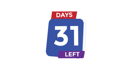 31 days left Countdown number banner templates. time icon. Vector Illustration 
