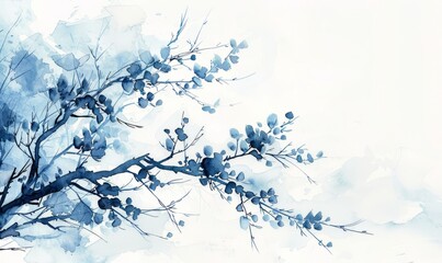Abstract winter branches in watercolor on white.