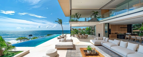 Contemporary beach villa with panoramic ocean views.