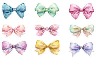 watercolor Coquette Bow set Clipart Graphic-on white background, vector illustration