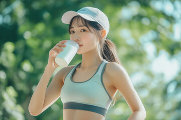 sporty woman drinking after workout
