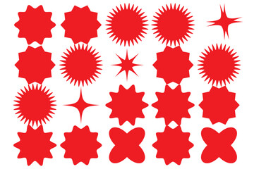 Set of sale sticker, price tag, starburst, quality mark, sunburst badges, retro stars. Flat vector design elements. Starburst speech bubbles or attention grabber set