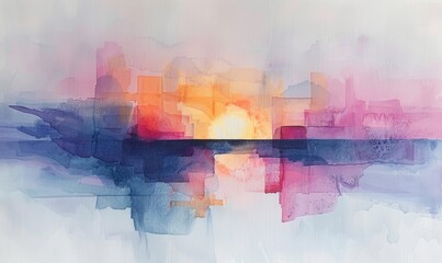 Naklejka premium Watercolor abstract twilight reflections on white.