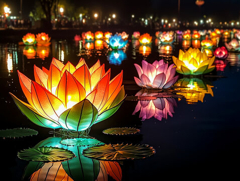Loy Krathong festival, People buy flowers and candle to light and float on water to celebrate the Loy Krathong festival in Thailand