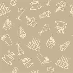Seamless pattern with drinks an desserts art print for textile, paper, wallpaper decor design food kitchen cafe restaurants	