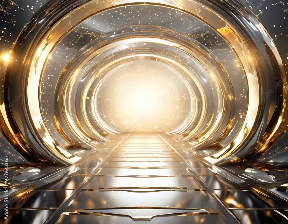 Poster abstract background with golden lights and tunnel