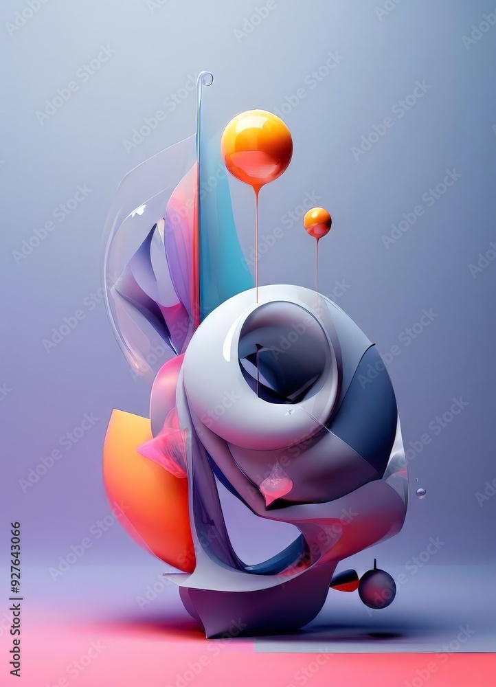Poster colorful abstract artwork piece with large sphere and small