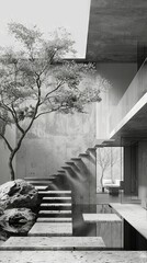 Minimalist urban villa with large, open spaces.