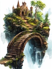 Obraz premium Stone Bridge Leading to a Castle on a Cliff