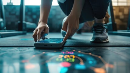 person tracking weight loss on a mobile app, digital chart, progress analysis