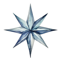 Fototapeta premium Watercolor Illustration of a Nautical Star in Blue Tones.