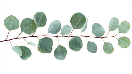 A high-resolution image of a single eucalyptus branch with round leaves
