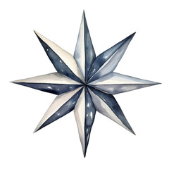 Obraz premium Hand-Drawn Watercolor Nautical Star Design with Eight Points