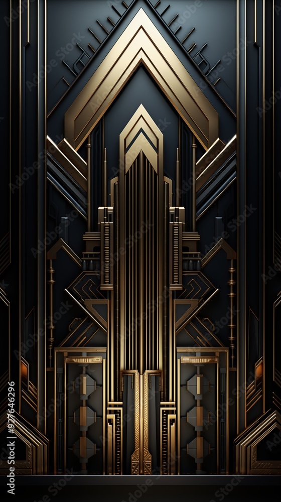 Poster art deco background. a futuristic, art deco-inspired wall design featuring intricate geometric patte