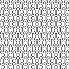 Black and white polygons  background. Honeycomb wallpaper. Seamless surface pattern design with regular hexagons. Parquet motif. Digital paper  page fills  web designing  textile print.