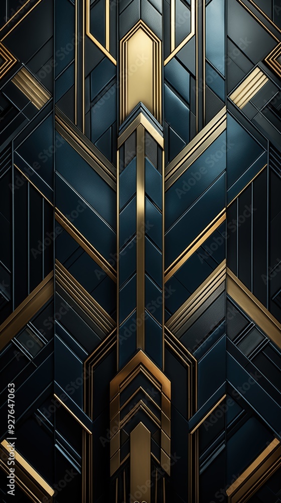 Poster art deco background. a modern abstract background featuring geometric patterns in dark blue and gold