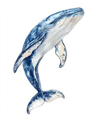 Drawing of a whale and paint splashes. Blue whale.