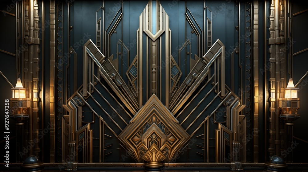 Poster a decorative wall featuring an intricate geometric design with metallic elements. the design include