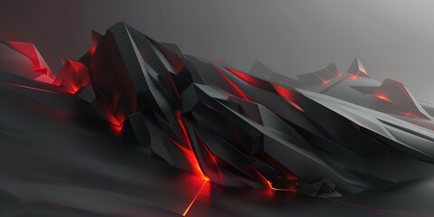 Abstract 3D black and red geometric shapes.