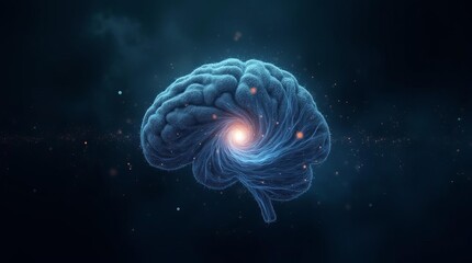 Obraz premium Cosmic Consciousness: Illuminated Human Brain in Vast Universe Exploring Neural Networks