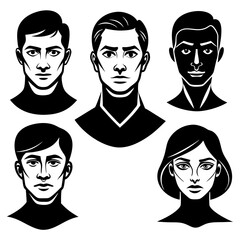 set of human face different pose silhouette white background