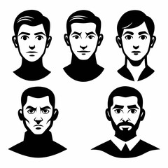 set of human face different pose silhouette white background