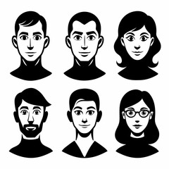 set of human face different pose silhouette white background