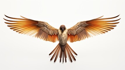 Obraz premium Art deco bird. A stylized bird with wide, outstretched wings, featuring intricate feather patterns in shades of brown and orange. 