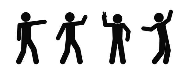stick figure man icon, set of human silhouettes, pose greeting © north100