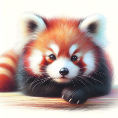 Obraz premium 흰 배경, 래서팬더, 파스텔화 (White background, Red panda, pastel painting)