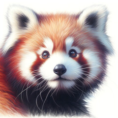 흰 배경, 래서팬더, 파스텔화 (White background, Red panda, pastel painting)