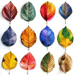 Obraz premium Vibrant Watercolor Painting of Diverse Forest Leaves on White Background